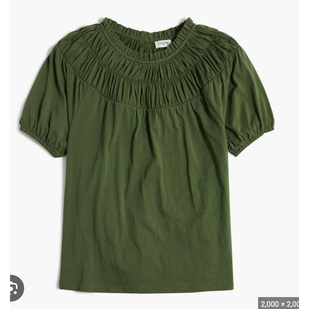 J Crew Circle Smocked Tee Womens XS Extra Small Avocado Keyhole Short Sleeve - Picture 11 of 12